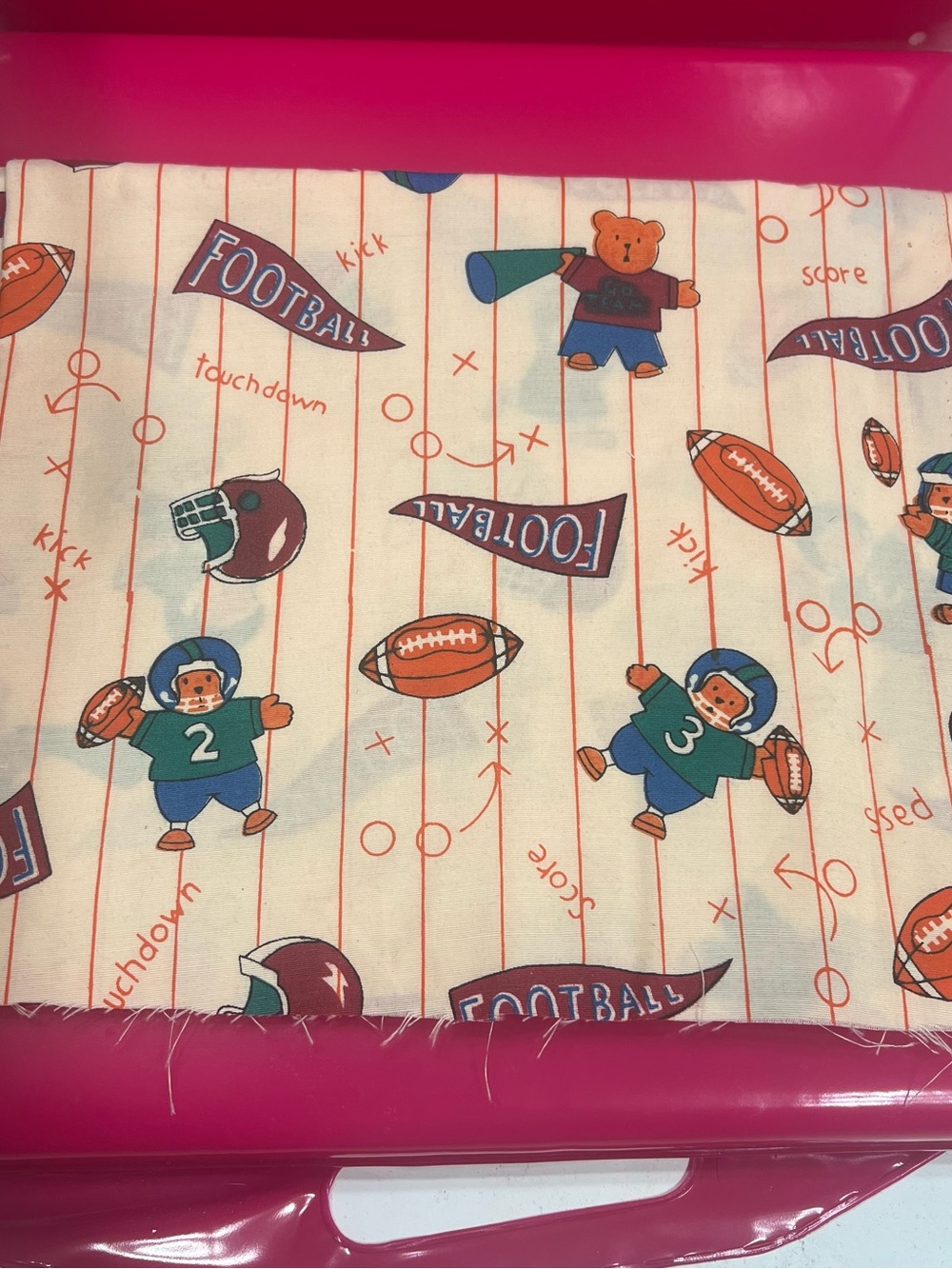 Children's Football Print Cotton Fabric - Multicolor Sports Motif Vintage 1 yd